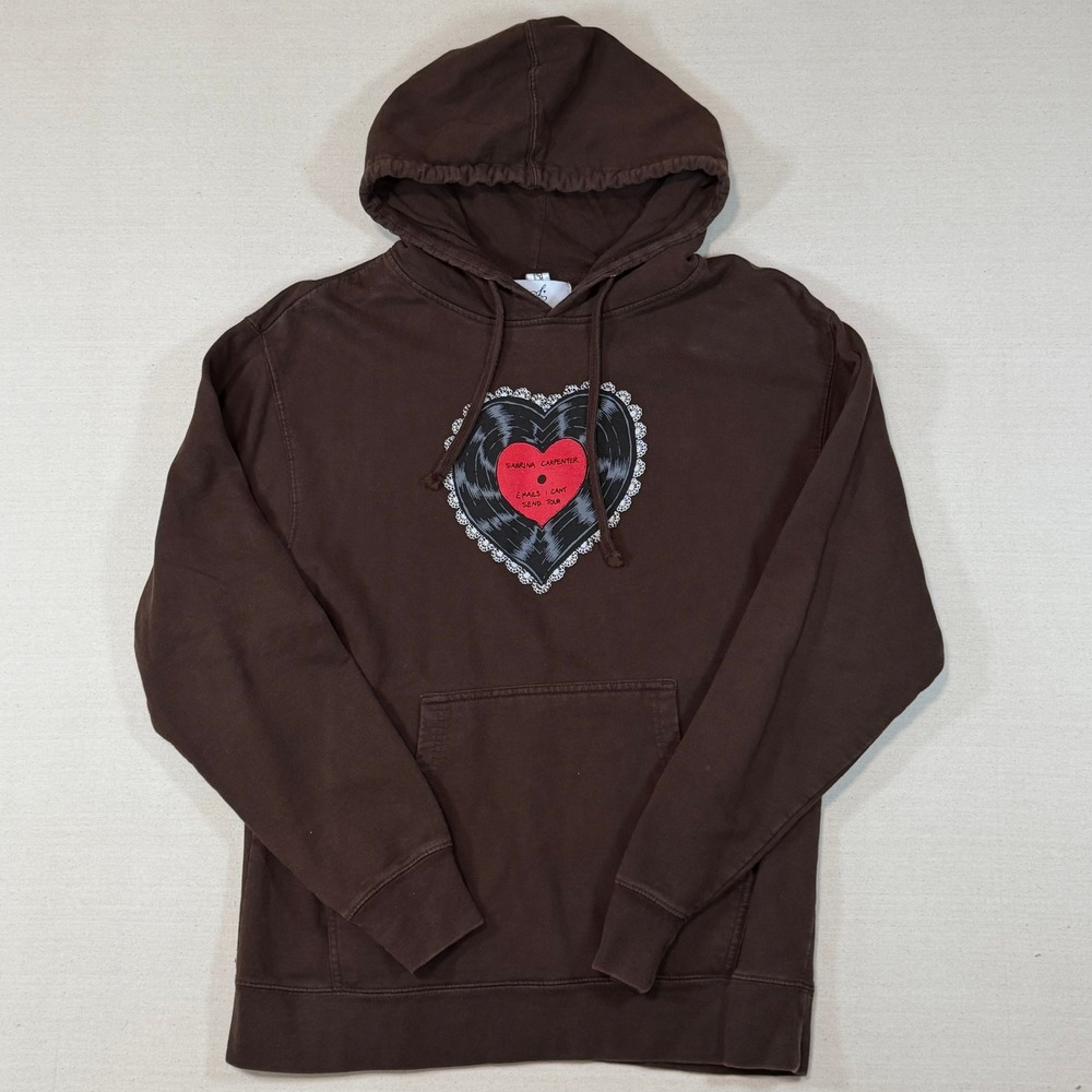 Sabrina Carpenter Emails I Cant Send Tour Hoodie Brown Vinyl Heart Medium